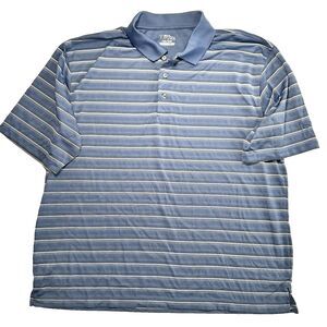 PGA Tour Blue Striped Golf Polo Shirt Mens XXL Performance Short Sleeve